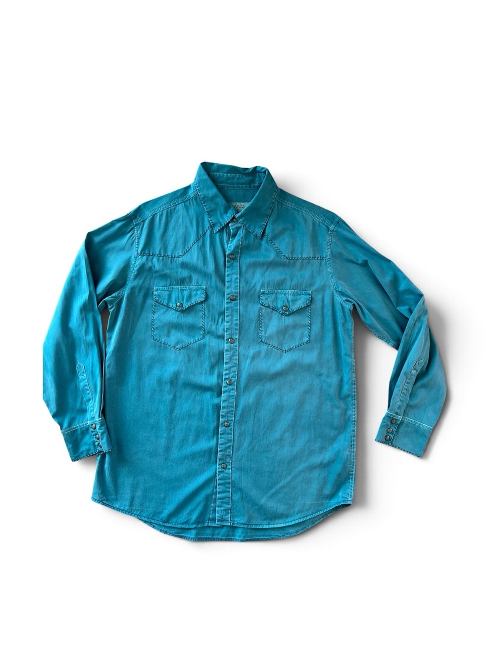 Ryan Michael Men's Teal Long-Sleeve silk blend Button-Up western Shirt Sz L